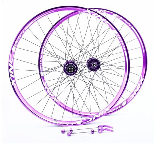 MIRODO Mountainbike-Radsatz 26/27,5 Zoll Aluminiumfelgen 32H Vorne 2 Hinten 4 Lager Scheibenbremse QR 100/135mm AM/XC Radsatz Passend Für 7-12-Gang-Kassette(Purple,26)