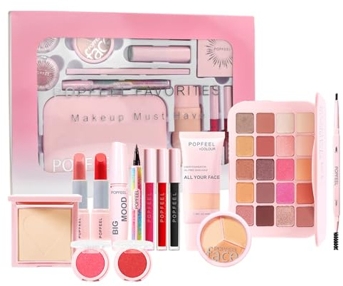 All-in-One Make-up-Set mit Akne-Grundierung, Puder, Concealer, Rouge, Lidschatten, Lippenstifte, Flüssiger Lipgloss, Mascara, Eyeliner, Augenbrauenstift und Pinsel - Ihre One-Stop-Luxus-Make-up