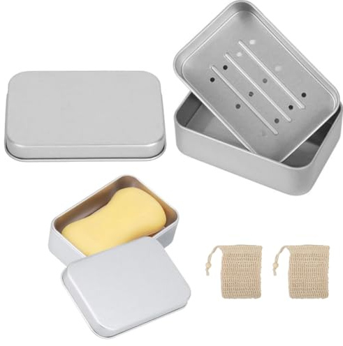 2 Stück Seifendose aus Aluminium Reise Seifendose Seifendose Reise Wasserdicht Seifenschalen mit Abtropfgitter Seifenbox Wasserdicht Seifenschalen für Hause, Reisen, mit Blasennetz