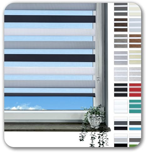 Rollmayer Doppelrollo Klemmfix ohne Bohren Klemmrollo Fensterrollo Duo Rollo Sonnenschutzrollo Zebrarollo Seitenzugrollo für Fenster und Tür (Weiß Grau Schwarz - 60 x 130 cm - BxH)