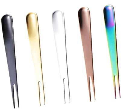 Amosfun 5pcs Stainless Steel Fruit Forks and Dessert Tasting Forks, 2-Prong Appetizer Picks, Food-Grade 304 Stainless Steel, Set for Parties, Hotels, Bars, and Buffets