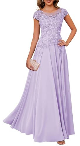 KURFACE Spitzen-Applikation, Brautmutter-Kleider für Damen, Chiffon, Flügelärmel, formelles Abendkleid, Flieder, 38