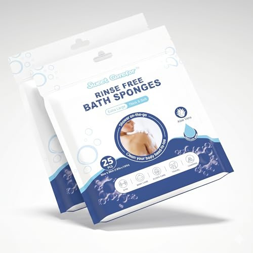 Sweet Carefor Lot de 2 éponges de bain sans rinçage pour le bain, le camping, les festivals, les hôpitaux, la salle de sport et les voyages (lot de 2 (50 pièces)