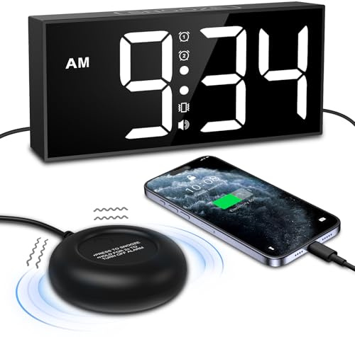 Ankilo Lauter Wecker für Schwerschläfer Erwachsene, Dual-Alarme Uhr mit Bettschüttler für Gehörlose, Digitaluhr für 4-stufige Lautstärke, 5-stufige Helligkeit, Schlummerfunktion
