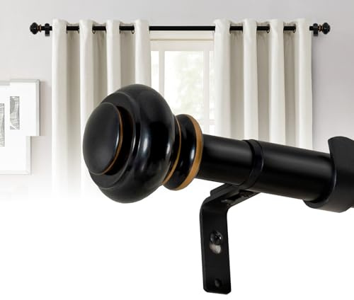 BellaHills 2 Pezzi Bastone Tenda Estensibile, 25mm Bastone per Tenda 76-349cm, Telescopico con Terminali Decorativi e Supporti Staffe Regolabili per Camera da Letto, Soggiorno, Nero
