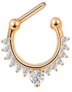 Lantine Septum Piercing Ring Edelstahl, 16G (1,2 mm), 8 mm/10 mm, Silber/Gold/Schwarz/Roségold, mit rundem Zirkonia, für Septum, Helix, Knorpel, Rook, Conch, Samtbeutel