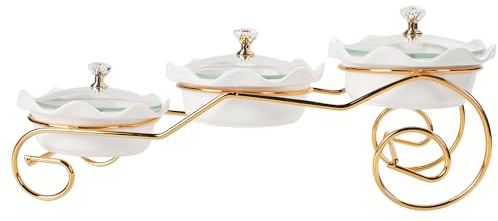 jinsongdafa Keramik-Servierschalen mit Deckel, Metallgestell, 3 herausnehmbare kleine Schalen, Relish-Tablett, Nussschalen für Snacks, Obst, Zucker, Süßigkeiten – für Partys, Partys, Geschenke