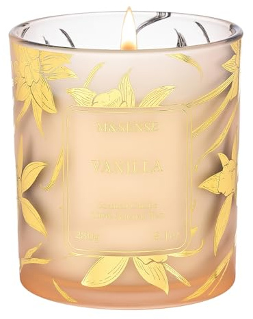 M&SENSE Vanille Duftkerze 230g, Duftkerze im Glas für Frauen und Männer, Natürliche Vegane Sojakerze, Bis zu 42h Brenndauer, Aromatherapie Kerze für Zuhause, Schlafzimmer, Badezimmer