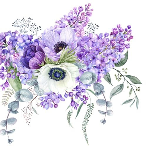 ti-flair Servietten Papier 33x33cm 3-lagig 20 Stück - hochwertig & nachhaltig - Einweg Papierservietten für Feier Hochzeit Geburtstag Tischdeko Frühling Sommer Party - Fliederstrauß Lavendel Anemone