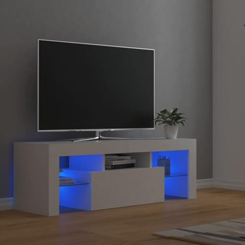 GCHDHAPB Home-Entertainment Center & TV-Ständer, TV-Schrank mit LED-Lichtern, Weiß, 120 x 35 x 40 cm