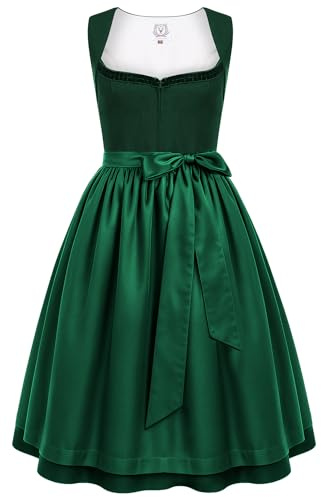 DIRNDLSTERN Dirndl Donna Tradizionale Verde - Abito Midi per Oktoberfest in Lino con Grembiule 46
