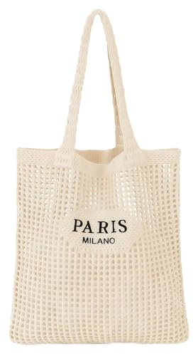 Cosmeria Strandtasche Damen, Leichte Geflochtene Strandtasche mit Reißverschluss, Stilvolle Schultertasche für Strand, Einkaufen und Alltag