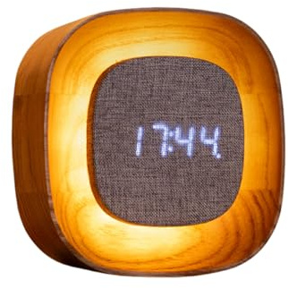 Gingko Design LUMOS Wecker - eckig, weiße Asche | Minimalistischer LED-Wecker mit dimmbarem Licht | Wiederaufladbare Schreibtisch- oder Nachttischuhr aus Holz mit Touch-Steuerung