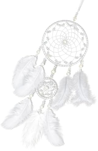Dream Catcher Handmade Girls Bedroom Decor Boho Dreamcatcher White Feather Fairy Bedroom Accessories Wall Hanging Decoration for Bedroom Dormitory Home