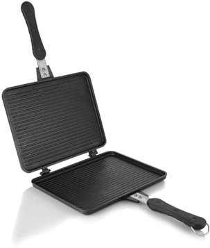 GRAT Group Tastemake Poêle à griller double face en fonte 20 x 26 cm | 2 pièces, antiadhésives, compatibles avec les plaques à gaz, amovibles, pour cuisinière, sandwich, robuste, passe au