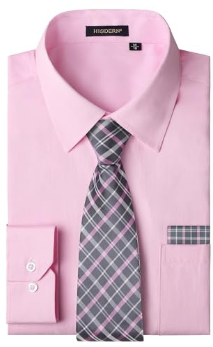 HISDERN Hemd mit Krawatte Herren Set Einfarbige Hemd Herren Langarm Formelles Business Hochzeit mit Brusttasche Regular Fit S-4XL