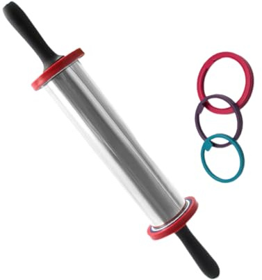 LIGIGWASH Mattarello in Acciaio Inox Regolabile da 28 Cm con Anelli di Spessore Antiaderente, Rullo per Impastare Pasta Frolla e Biscotti, Utensile da Cucina per Pizza e Fondente