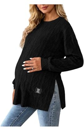 Dasongff Hauts d'allaitement Femme Vêtements de Maternité Femme Pull Tricot Manches Longues Col Rond Tee Shirt Enceinte T-Shirt de Grossesse Respirant Tops Doux et Confortables