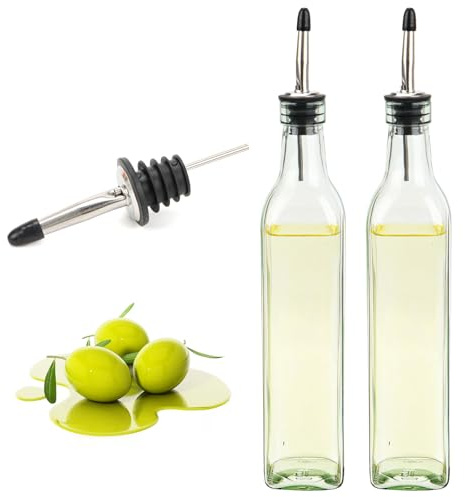 Feirdhoo Lot de 2 bouteilles d'huile d'olive, 500 ml, distributeur de vinaigre et d'huile, bouteille d'huile transparente avec buse d'huile pour cuisine, cuisine, salades et barbecues