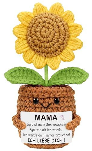 Smlper Geschenke für Mama, Positive Sonnenblumen Geschenke, Handgemachte Gehäkelte Sonnenblume Figuren, Geburtstagsgeschenk für Mutter, Mama Geschenk zum Geburtstag Muttertag Weihnachten
