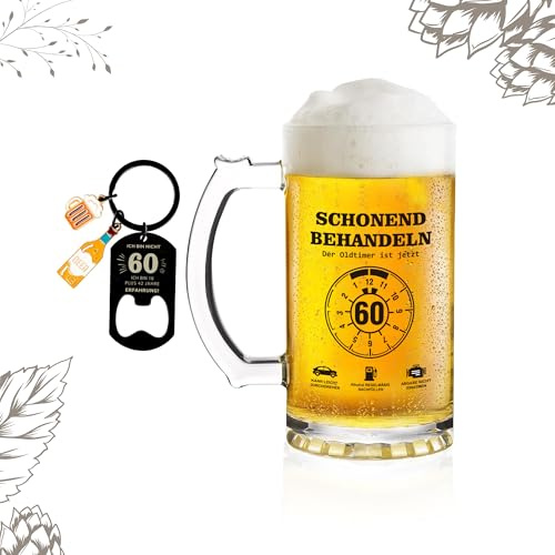 Geschenk 60 Geburtstag Mann, 60.ter Geburtstag Mann - Bitte Schonend Behandeln der Oldtimer ist Jetzt 60, Lustig Bierkrug Geburtstagsgeschenk für Männer Papa Opa Kollege zum Geburtstag