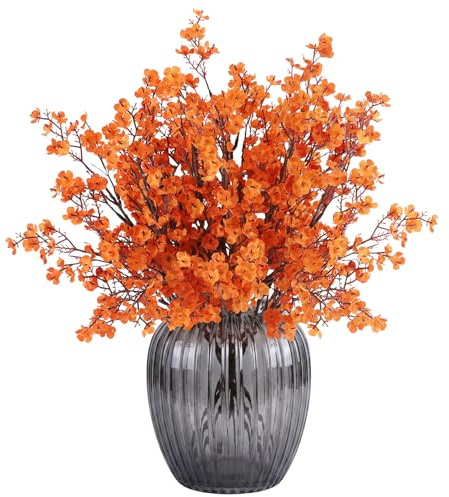 N&T NIETING Gypsophila künstliche Blumen, 8 Stück Baby Breath künstliche Herbstblumen Fake Blumen Herbststrauß für DIY Hochzeit Bouquet Tisch Mittelstücke Blumenarrangements Herbstdeko(Orange)