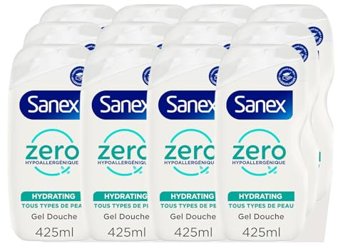 Sanex, Gel Douche Hypoallergénique Zero%, Hydratant, Lot de 12 x 425 ml