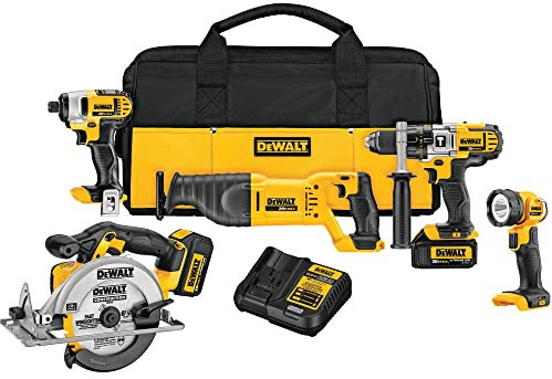 DEWALT 20V MAX* Cordless Drill Combo Kit, 5-Tool (DCK590L2), Yellow, Large