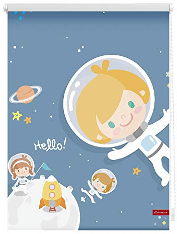 Lichtblick Klemmfix Tageslicht-Rollo mit Motiv, ohne Bohren, Blickdicht, Seitenzugrollo, Made in Germany, Astronaut - Blau 100 x 150 cm (B x L)