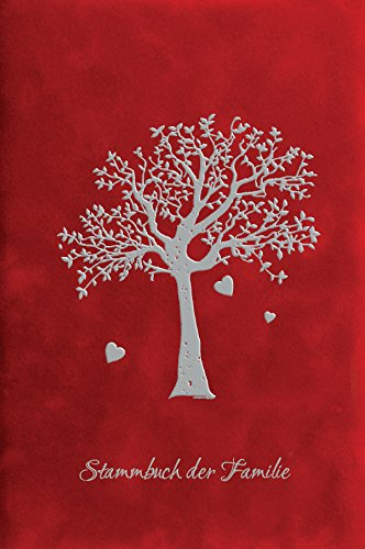 Stammbuch AHNENBAUM, Velours, rot, Silberprägung.Geschenk für Hochzeit. In buchbinderischer Handarbeit in Deutschland gefertigt