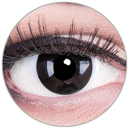 Funnylens Farbige schwarze Kontaktlinsen Black Out mit Stärke - weich ohne Stärke 2er Pack + gratis Behälter – 12 Monatslinsen - perfekt zu Halloween Karneval Fasching oder Fasnacht -1.50