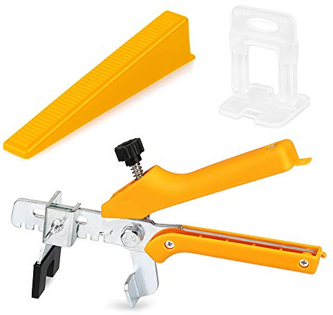 OGORI Fliesen-Nivelliersystem, DIY-Nivellierer, Abstandshalter 1/8, 300 Stück, Ebenenkeil-Abstandshalter plus 100 wiederverwendbare Keile mit einer Nivellierzange (3 mm Set)