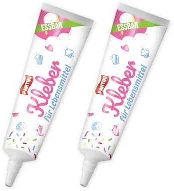 2x PANTIKI Kleber für Lebensmittel Tube je 20g - Farbe: transparent - wiederverschließbar | Essbarer Lebensmittelkleber Torten Fondant Lebkuchenhaus kleben lebensmitteltauglich essbar
