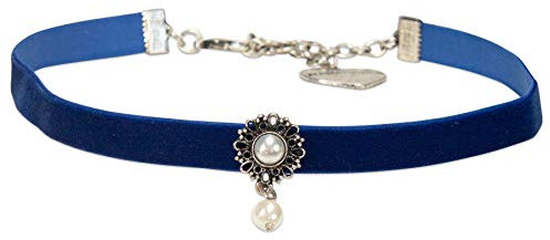 Alpenflüstern Trachten-Samt-Kropfband Helena - nostalgische Trachtenkette enganliegend, Kropfkette elastisch, Damen-Trachtenschmuck, Samtkropfband schmal blau DHK266