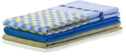 DecoKing 3er Set Küchentücher 50x70 cm mit Aufhänger 100% Baumwolle Gelb Marineblau Blau hochwertige Geschirrtücher Louie