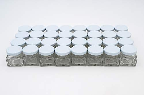Flaschenbauer - 32 mini bocaux carrés de 40 ml avec couvercle blanc à vis TO 43 - Idéal pour petits pots de confiture, miel ou épices