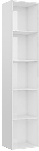 vidaXL Bücherregal 5 Fächer Standregal Aktenregal Wandregal Raumteiler Regal Raumtrenner Büroregal Mehrzweckregal Hochglanz-Weiß 40x30x189cm Holzwerkstoff