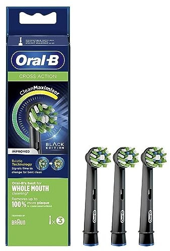 Oral-B Clean Maximiser Cross Action Elektrische Zahnbürstenköpfe, 3D-Weiß, Bleichwirkung, 3 Stück, Schwarz