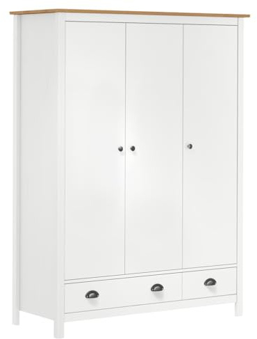 vidaXL Kiefernholz Massiv Kleiderschrank mit 3 Türen 2 Schubladen Garderobenschrank Schrank Holzschrank Schlafzimmerschrank Weiß 127x50x170cm