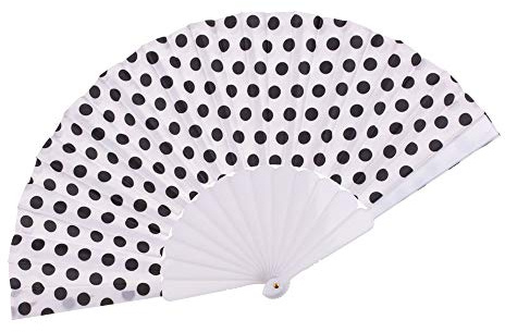 Bahia Vista Fächer/Handfächer - Spanische Art, Polka Dots - 43 cm, 23 cm lang - weiÃŸ