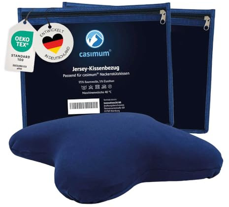 casimum Jersey Kissenbezug aus Baumwolle. Kopfkissen Schonbezug für Schmetterlingskissen mit Reißverschluss, 56x48 cm, Blau, 2-er Pack