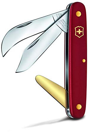 Victorinox, Greffoir et serpette 3, Couteau Universel de Jardin, Multifonction, Léger, Swiss Made, 3 Fonctions, Lame courbée, rouge