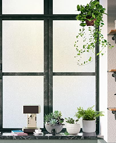 Shackcom Privacy Frosted Glass Window Film 120cm x 400cm, Decorative Door Window Sticker Non Adhesive No Glue Static Cling for Bathroom Home Office
