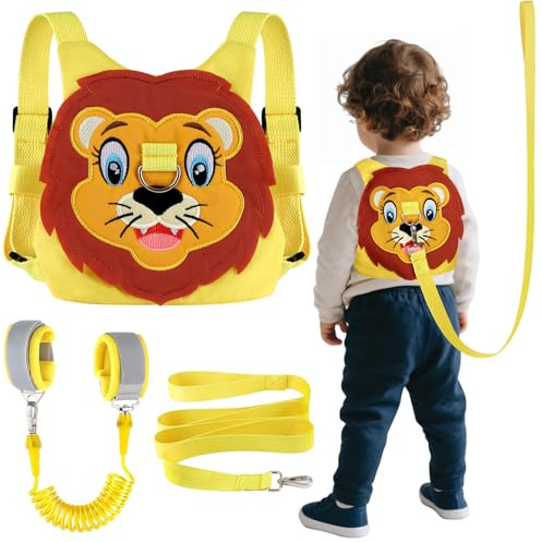 Toddlers Leash + Anti Lost Wrist Link Child Kids Safety Harness Kids Walking Wristband Assistant Strap Belt for Boys Pink Christmas Gift (Yellow)