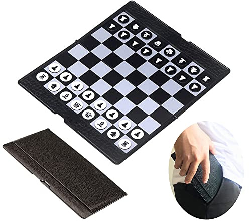 KOKOSUN Schachspiel Mini Schach Reise Set, Magnetisch Faltbares Brettspiele Reisespiel Geschenk für Kinder und Erwachsene
