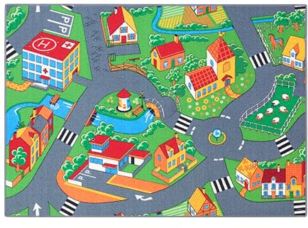 Carpet Studio Little Village Play Mat 95x133cm, Non Slip Kids Rug, Road Mat Car, Boys & Girls, Bedroom Rug Children, Washable