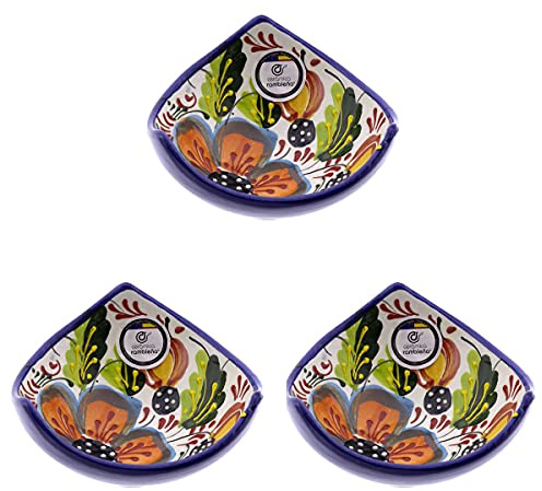 CERÁMICA RAMBLEÑA | Cuencos Bol Bowl | Cuencos de aperitivo | Cuencos cocina | Bol cerámica decorado pack x3 - Modelo 01 | 100% Decorado a mano | 13x13x6.5 cm