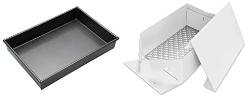 MasterClass 35 x 24 cm Baking/Roasting Tray with PFOA Free Non Stick, Grey & PME BCO895 Oblong Cake Card & Cake Box 15 x 11/38 x 27 cm, Cardboard, White