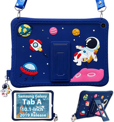 ZOOMALL Kinder Schutzhülle für Samsung Galaxy Tab A 10.1 2019 (SM-T510/T515/T517), stoßfest, schützend, kinderfreundlich, Silikon, Cartoon, niedlich, mit Displayschutzfolie, Ständer, Schultergurt