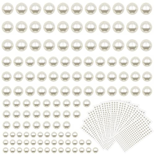 VEGCOO 1320 Pcs Autocollants De Perles Auto-Adhésifs, Perles Plates Semi-Circulaires Perle Artisanales pour Le Maquillage Du Visage Nail Art Décoration DIY